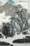 山涧钓趣图